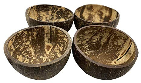 VIE Gourmet Lot de 4 bols en noix de coco Finition texturée naturelle Taille unique 8-10 cm