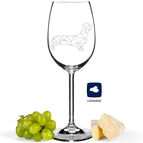 JUNIWORDS Weinglas mit Gravur, Origami Dackel, Weißweinglas