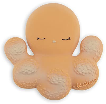Kaloo - Petit Calme - Beißring aus Naturkautschuk - Oktopus, Orangefarben- 10 cm - Weich und Ergonomisch - Massageeffekt - ab Geburt, K970705