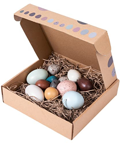 Lipeed Künstliche Eier, Buntes Vogelei-Spielzeug aus Holz, Ostern Eier deko Moos Micro Landscape DIY Ornament - 12 Stücke