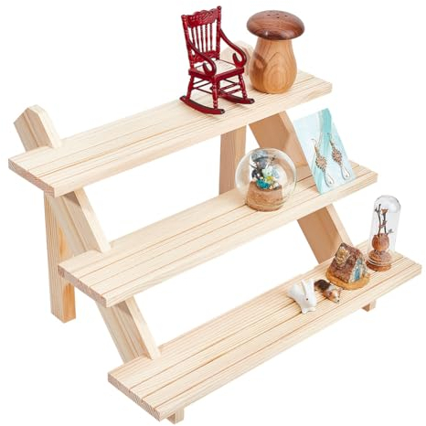 NBEADS Espositore di Gioielli in Legno a 3 Livelli, Porta Orecchini e Anelli Espositore di Carte di Gioielli in Legno Grezzo con Fessura per Gioielli Artigianali Figure Cupcake Foto, 39x40x32cm