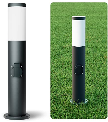 linovum BOSEA-S - Illuminazione da giardino con presa e attacco E27, colonna di energia, 50 cm, colore antracite, con corrente e luce, IP44