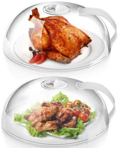 Microwave Splatter Cover for Food- 2 Pack with Handle, Steam Vents, Keeps Oven Clean, BPA Free