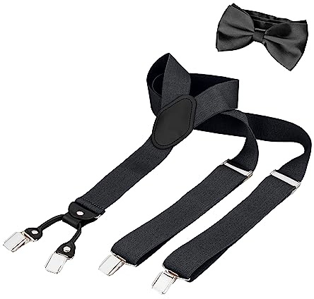 BomGuard Bretelle da uomo 3,5 cm stile Y con 4 clip + papillon – nero