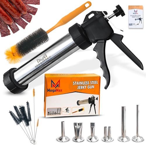 MogaMax 3. Generation Gro?e Edelstahl-Jerky-Pistolen-Kits, Wurstf?llmaschine, Jerky Maker, Jerky Shooter, Beef Jerky Making Kit mit 6 D?sen und 7 Reinigungsb?rsten