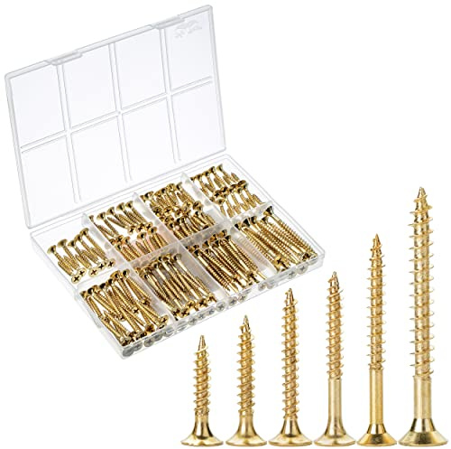 Mr. Pen- Wood Screws Assortment Kit, 152 pcs, Gold, Phillips Flat Head, 6 Sizes (2”, 1-1/2”, 1-1/4”, 1”, 3/4”, 1/2”), Durable Assorted Wood Screws for Woodworking & Household, Storage Box Included
