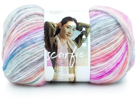Lion Brand Yarn Scarfie Lite, Ombré Yarn for Knitting, Sunset, 1 Pack
