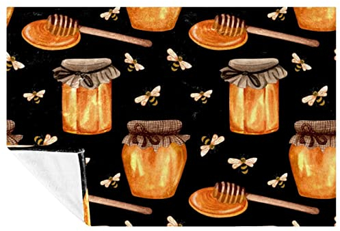 VAPOKF Flying Bees and Honey Jar Prints Soft Warm Cozy Blanket Throw for Bed Couch Sofa Picnic Camping Beach, 150 * 200cm