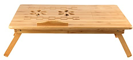Plateau Réglable pour Ordinateur Portable de Lit Lapdesk en Bambou, Table d'Ordinateur Portable Pliante Portable avec Tiroir et Trous de Refroidissement, Canapé-Lit Plateau(66 * 35 * 30cm)