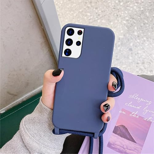 UEEBAI Crossbody Lanyard Phone case for Samsung Galaxy S21 Ultra 5G, Silicone Phone Cover Necklace Cord Strap Soft Shockproof Protective Case - Deep Blue