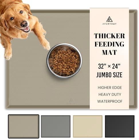 AVERYDAY Silikon-Hundematte für Futter und Wasser, 81,3 x 61 cm, Rand für Futternapf, wasserdichte Hunde-Wassermatte für schlampige Trinker, rutschfeste Gummi-Füttermatten für Hunde und Katzen im