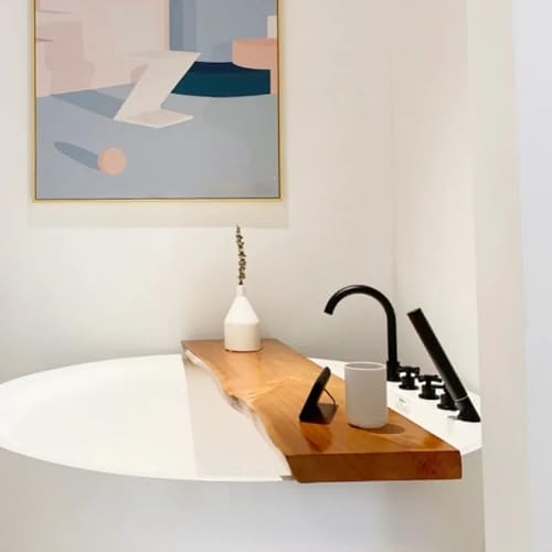 MegLob Holzbadeweiche, Einteilige Kiefernholz-Holz-Badehalte, Badschalen Wannenschelfregal, Pure Wood Bad Organizer Tablett, Multifunktionale Badewanne Caddy-Tablett, Badezimmergeräte Gadgets,90cm
