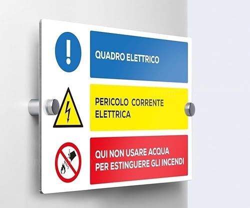 Global Cartello Targa in Alluminio - Quadro elettrico, pericolo - Con Distanziali in acciaio inox (10x15 cm)