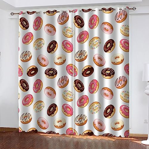 Schattierung Vorhänge Junge Rosa Donut 3D Druck 2Er Set Isolierung Schalldichte Kinder Gardinen Blickdicht Mit Ösen Vorhang Fenster Für Wohnzimmer Schlafzimmer Balkon 2 X 140 X 250 Cm -0C3X7O0L2C7A9W5