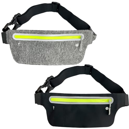 Laufgürtel, 2 Stück, Schweißfeste Laufgürtel, Ultraschmal, mit Verstellbarem Elastischem Gurt, Laufgürtel für Damen, Geldgürtel für Männer und Frauen, Outdoor-Wandertraining (Schwarz und Grau)
