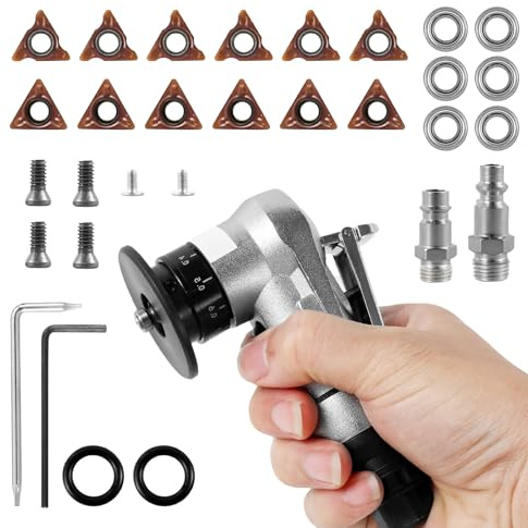 Mini Pneumatic Chamfering Tool Deburring, 45° Handheld Air Chamfer Tool with 1/4 Inch Air Inlet and C&R Angle Blades 30000 RPM Portable Air Beveling Machine for Metal Quick Trimming Beveling