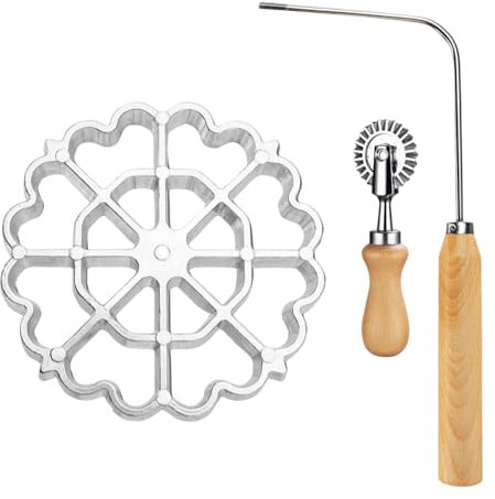 Bunuelos Mold Rosette Iron Molds Set with Wooden Handle, Lotus Flower Bunuelos Cookie Maker Mold, Funnel Cake Maker Cooking Stamp Maker Kit with Pasta Cutter Wheel for Home and Kitchen