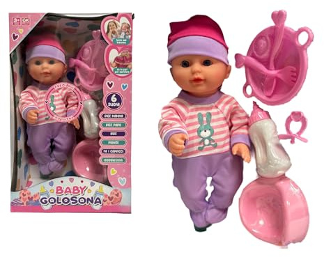 Generisch Interaktive Trink- und Pinkelpuppe mit Zubehör 30 cm weinend ruft Mama Papa lacht weint Macht Launen und Gorgheggia wie ein echtes Kind