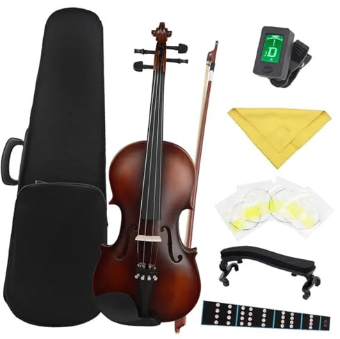 Violine 4/4 Violine Akustische Massivholz Retro Matte Violino Linde Violine Mit Fall Bogen Saiten Schulter Rest Tuner Tuch(SET2)