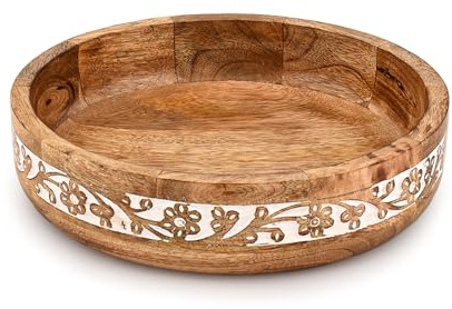 Indus Lifespace Salad Bowl Mango Wood Round Design for Serving, Fruit Bowls, Handmade, Durable and Stylish for Kitchen Counter (10 X 10 X 2.5'')