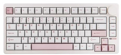EPOMAKER QK81 Teclado Mecánico Inalámbrico para Juegos de 75%, Programable QMK/Via, Hot-Swappable, 81 Teclas con Perilla Metálica, 2.4Ghz/BT/USB, Gasket, RGB, US ANSI (Blanco, Flamingo Linear)