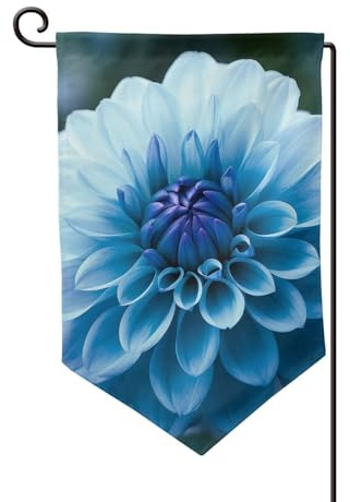 Bandiera da giardino 30,5 x 45,7 cm, bandiera esterna su entrambi i lati, bandiera stagionale di benvenuto per cortile, decorazione per esterni, fattoria, dalia, blu, fiori, per patio, prato e