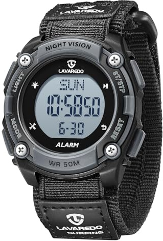 Timever Orologio Digitale da Uomo con Cinturino in Nylon - Sportivo Impermeabile 5 ATM con Doppio Fuso Orario, Calendario, Sveglia con Snooze, Cronometro, Conto Alla Rovescia e Luce-Nero Grigiastro