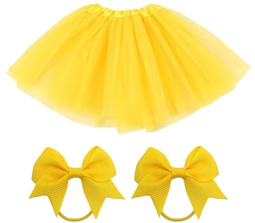 EJUFNS 1 Piece Yellow Tutu Skirt & 2 Hair Loops, Layers of Mesh, Children's Dance Skirt, Princess Birthday Skirt, Suitable for Parties & Performances
