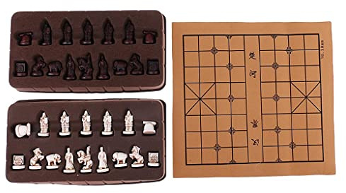 Jeu d'échecs chinois traditionnel vintage stéréoscopique Xiangqi avec planche pliante Pièces en résine 32 x 28 cm Cadeau de collection