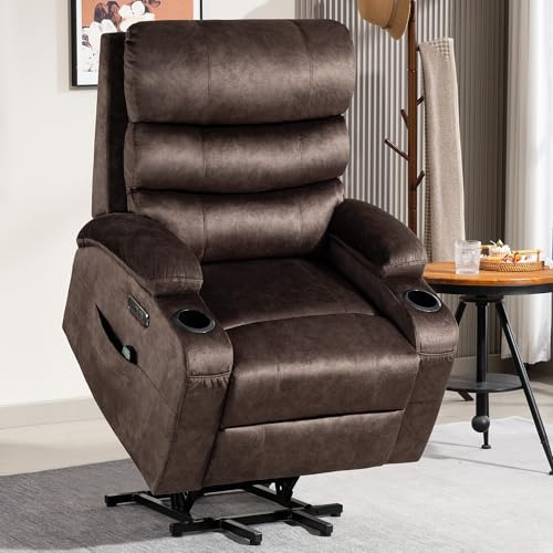 Consofa Fernsehsessel mit Aufstehhilfe Elektrisch, Relaxsessel mit Liegefunktion, Massagesessel mit Wärmefunktion Seniorensessel, 4 Seitentaschen, TYP C & USB-Anschlüsse TV Sessel Wohnzimmer (Braun)