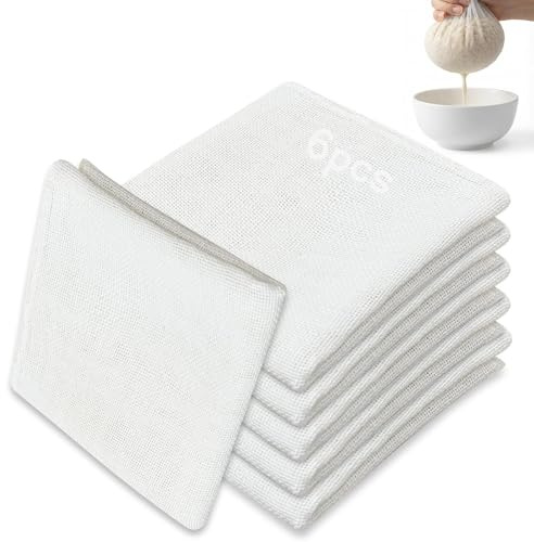 Leyrens 6 Pièces Etamine Alimentaire 50 x 50 cm, Chiffon Cuisine Lavable Réutilisable Grade, Toile à Fromage Coton Respirable Tissu Ourlé Filtrant pour Filtrer Vin, Jus, Fromage, Lait, Thé