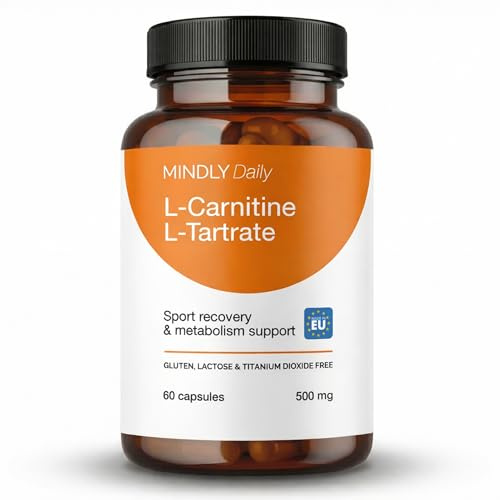 MINDLY L-Carnitine L-Tartrate 500mg : 60 Vegan Capsules - Precision Dosed Amino Acid Supplement - Gluten Free, No Titanium Dioxide - Premium for Active Lifestyle - 2 Month Supply