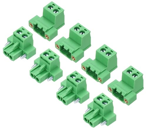 QUARKZMAN 4Set PCB Morsettiera a Vite Connettore 2 Pin Passo 5,08mm Verde | 2EDGKPM, Maschio & Femmina Terminale PCB Block, Terminale A Vite, ago dritto, Rame Stagnato