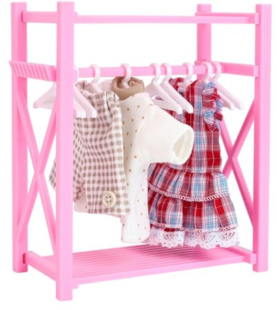 HOBBIESAY Doll Clothes Closet 5.9x3.14x7.08 in Plastic Pink Doll Wardrobe Cloth Cabinet Storage with Hangers for Organizing Clothes Shoes Hats Sunglasses Bags Outfit and Supplies Accessories