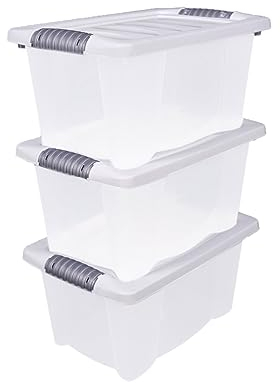 Spetebo Kunststoff Stapelbox mit Deckel 40 x 30 cm - 3er Set/jeweils 14 Liter - Aufbewahrungsbox mit Griff - Spielzeugkiste Lagerbox Multibox Allzweckbox Storage Box Universal Kiste