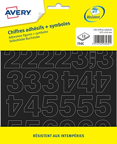 Avery - väska med 138 siffror svarta klistermärken (+ symboler), storlek 75 mm