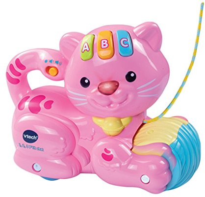 VTech - 1,2,3 P'tit Chat Rose, Jouet à Tirer, Chaton Interactif à Promener, Jeu de Motricité et d'Éveil Musical, Jouet Éducatif, Cadeau Enfant Dès 1 an - Contenu en Français