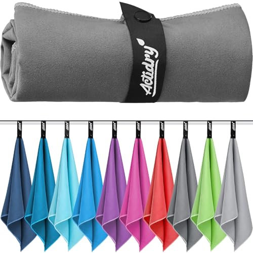 Actidry Toalla de Microfibra - XL/L/M - 10 Colores - Ligera, Secado rápido, Muy Absorbente - Toallas de Playa, baño, Sauna, natación, Extra Grande - XL 100 x 200 cm - Gris Oscuro