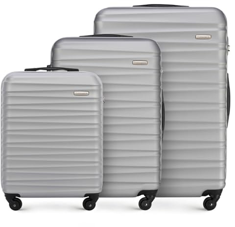 WITTCHEN valigia da viaggio set di 3 trolley bagaglio a mano valigia a rotelle ABS 4 ruote spinner chiusura a combinazione maniglia telescopica Groove Line grigio Ryanair/ITA Airways/easyJet