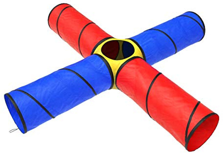 Kids Tunnel - Portable 4-Way Play Tunnels with Carry Bag - Indoor or Outdoor Play Equipment for Toddlers or Dogs - Crawling Toys by Hey Play