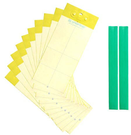 Greentrap Insektenfalle mit Schutzpapier - 10 Stück mit doppelseitigem Kleber + Kabelbinder zum Aufhängen (Gelb)