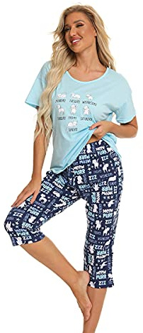 Misscoo Dam pyjamasset ärmlös myskläder capribyxor för kvinnor damer flickor studenter bomull vår sommar pyjamas set nattkläder nattkläder nattlinne, nr3, M