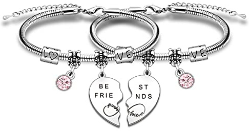 SMARGO 2 Pcs Charm Best Friend Forever Bracelets Gifts For Girls Women Birthday Christmas Graduation Bff Friendship Jewellery
