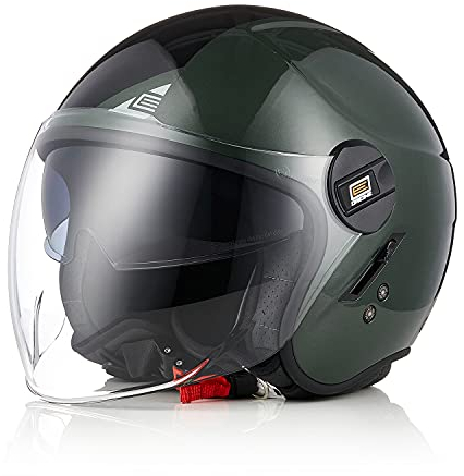 ORIGINE Casco Jet Moto Casco Aperto Scooter Omologato ECE 22-05 con Doppia Visiera (NEXT BLACK ARMY GREEN,XL)