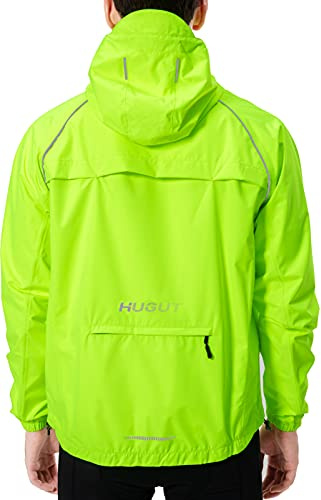 Hugut Men's Cycling Running Rain Jacket Lightweight Waterproof Biking Hiking Windbreaker Raincoat Reflective Packable
