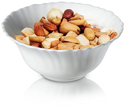 KADAX Bol en verre trempé, bol, coupe à fruits, saladier, bol à dessert, bol à céréales, bol à soupe, bol à goûter, va au lave-vaisselle (∅ 13 cm, blanc)