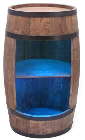 CREATIVE COOPER Weinregal Holz mit LED-Leuchten - Weinschrank Mini Bar - Alkohol Schrank Mann - Barschrank - Fass bar - 80cm hoch - Retro deko Bar Regal - Hausbar Theke - Fassbar - Fassmöbel (Wenge)