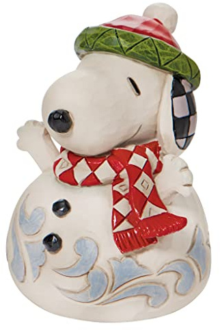 Enesco Jim Shore Peanuts Snoopy Snowman Miniature Figurine, 3.54 Inch, Multicolor