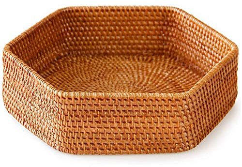 6-eckiger Dekokorb aus geflochtenem Rattan-Geflecht für Couchtisch Dekor oder Wohnzimmer und Badezimmer - 25 x 5 cm