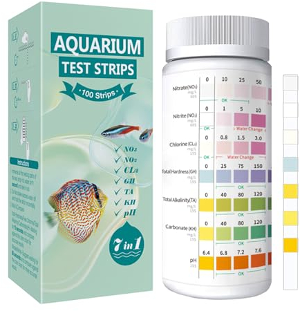 SpringSmart 7 in 1 Aquarium Test Strips Kit - 100 Strips Use for Freshwater Fish Tank, Fish Pond, Accurate & Fast Testing pH/Nitrite/Nitrate/Chlorine/Carbonate/Total Alkalinity/Hardness